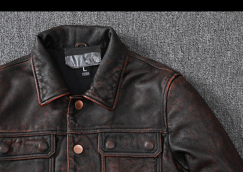 Vintage Cowhide Leather Overcoats Jackets for Men-Coats & Jackets-Brown-S-Free Shipping Leatheretro
