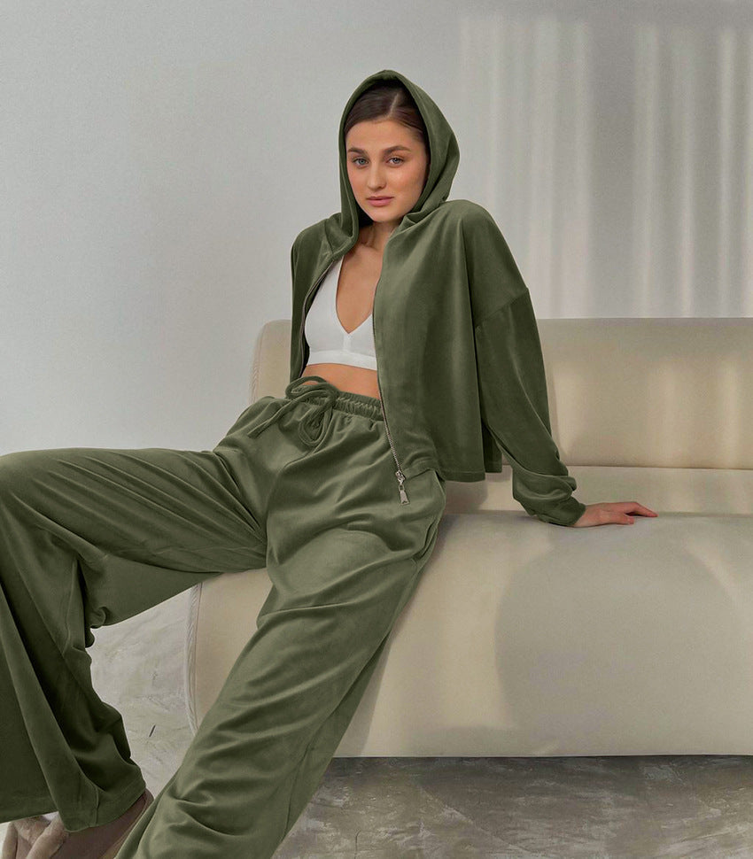 Casual Fashion Pleuch Hoodies & High Waist Pants Women Outfit Sets-Suits-Green-S-Free Shipping Leatheretro