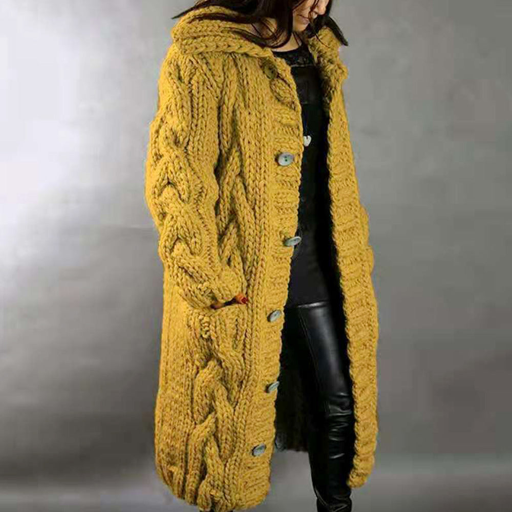 Women Winter Knitted Cardigan Overcoats-Shirts & Tops-Yellow-S-Free Shipping Leatheretro