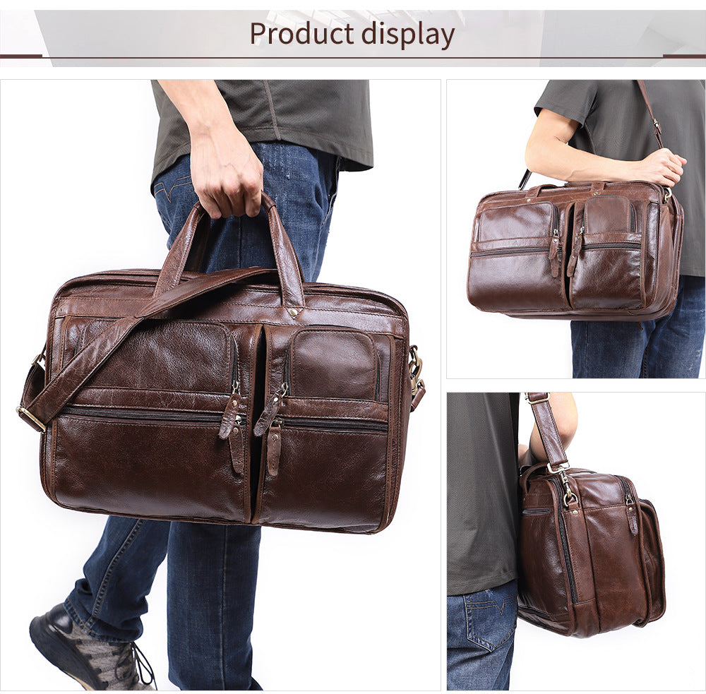17" Leather Large Storage Laptop Bag J6489-Leather Briefcase-Coffee-Free Shipping Leatheretro