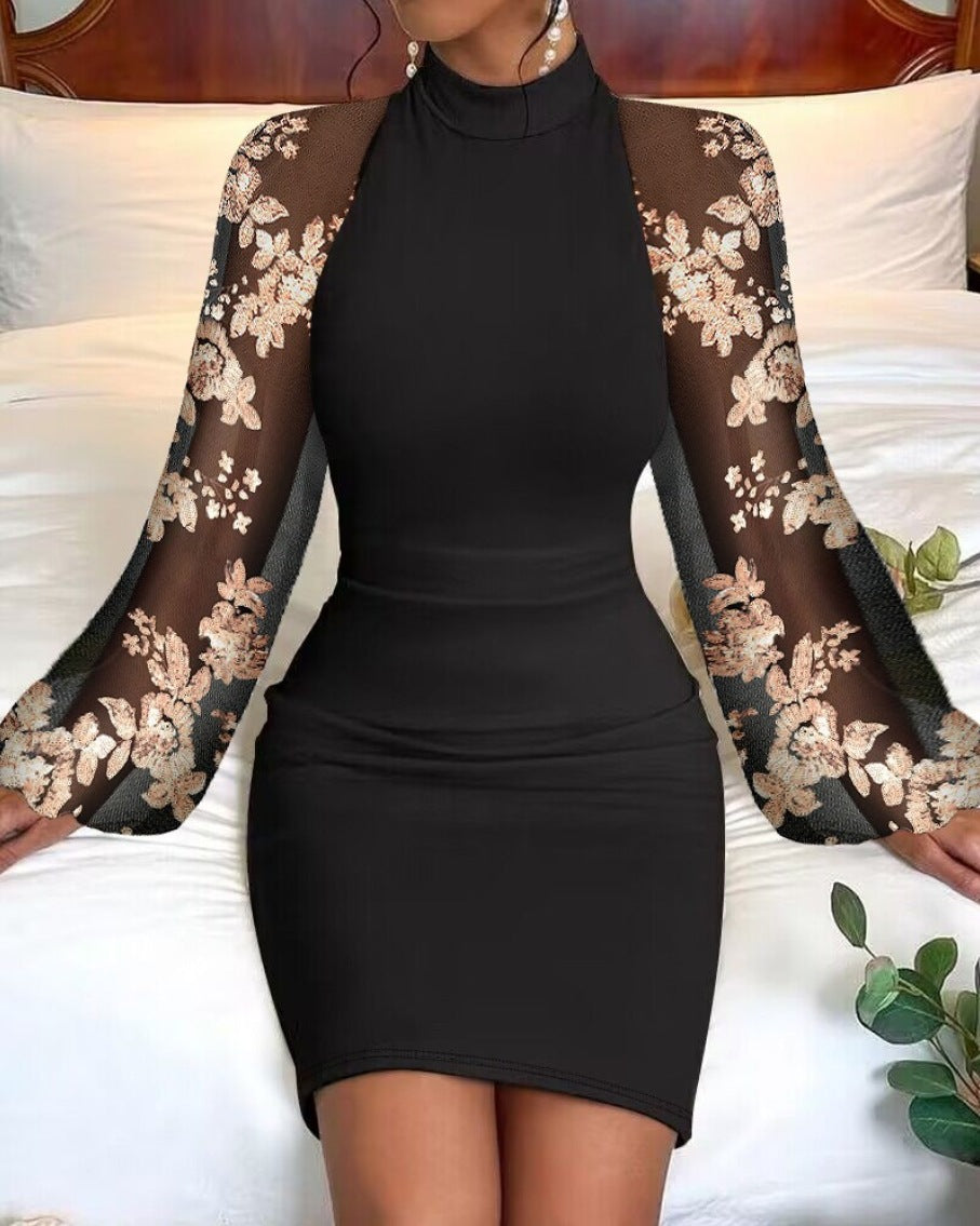 Sexy Lace Long Sleeves Bodycon Mini Dresses-Dresses-Black-2-S-Free Shipping Leatheretro