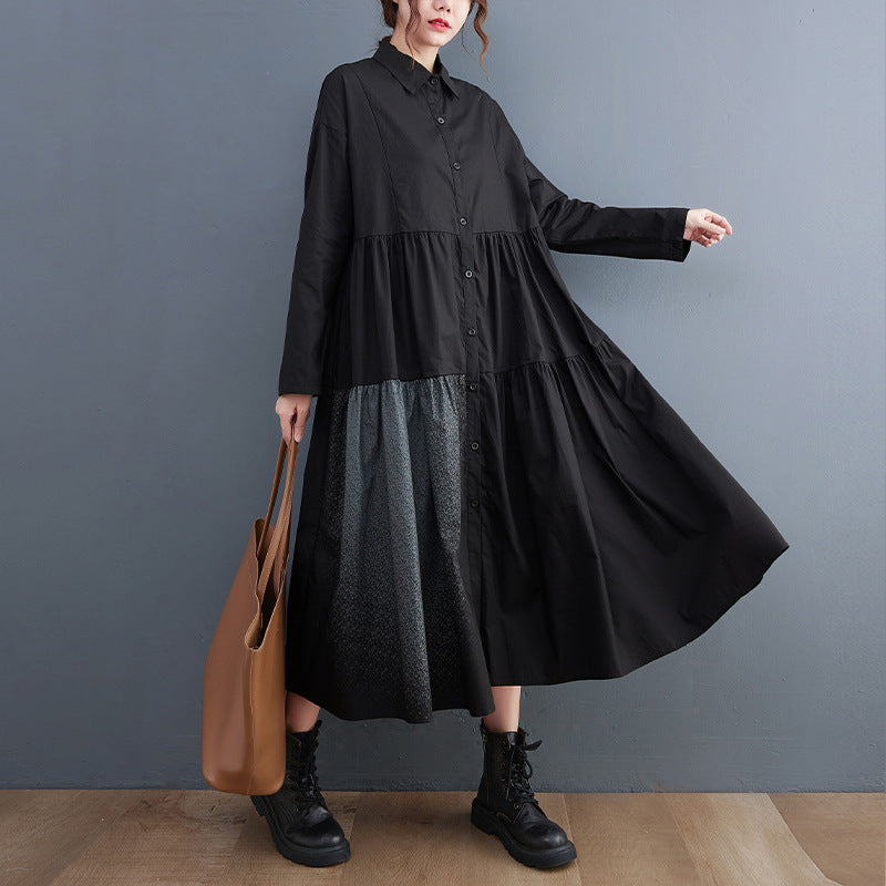 Casual Plus Sizes Long Sleeves Cozy Shirt Dresses-Dresses-Black-L-Free Shipping Leatheretro