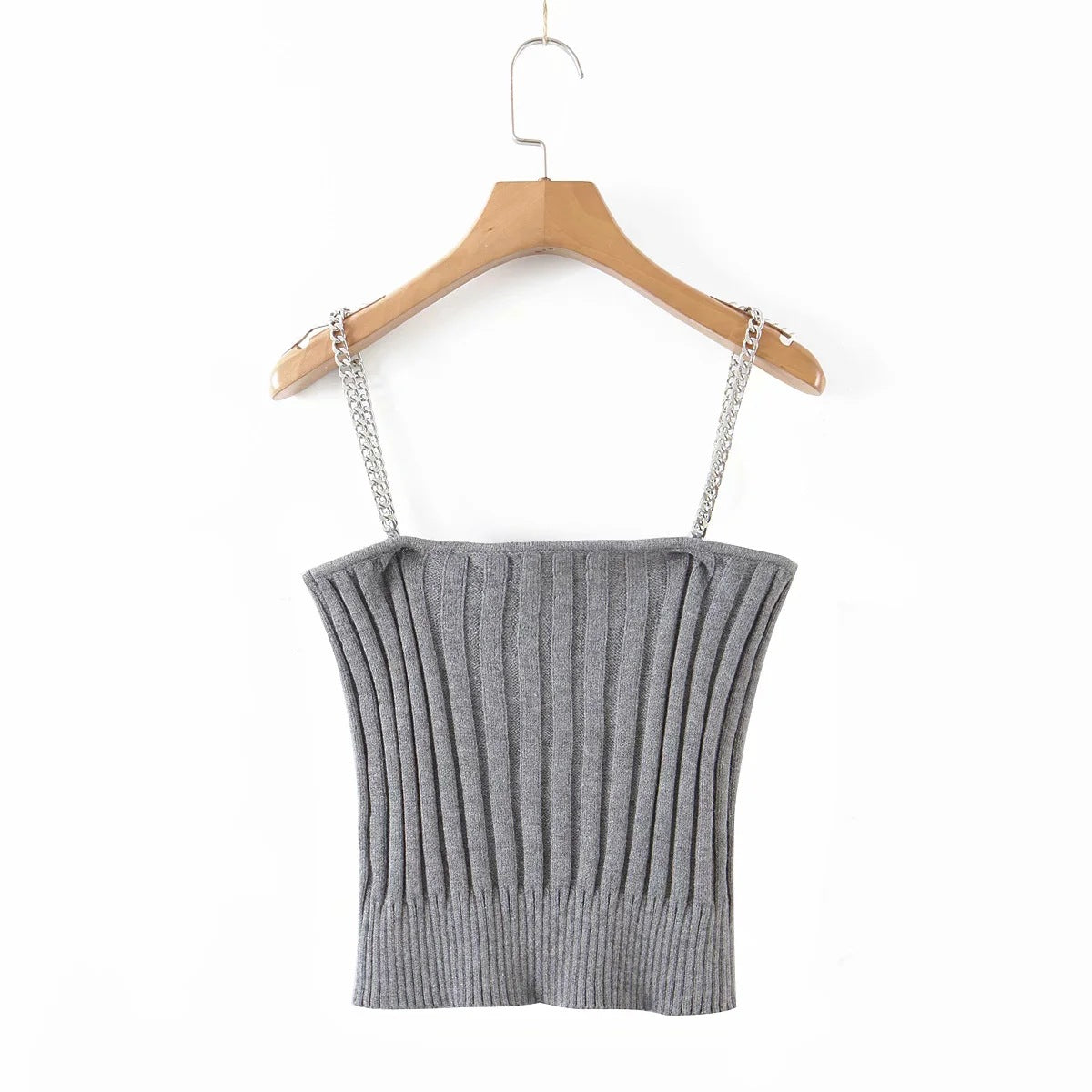 Autumn Women Knitted Straps&sweater Sets-Shirts & Tops-Gray-S-Free Shipping Leatheretro