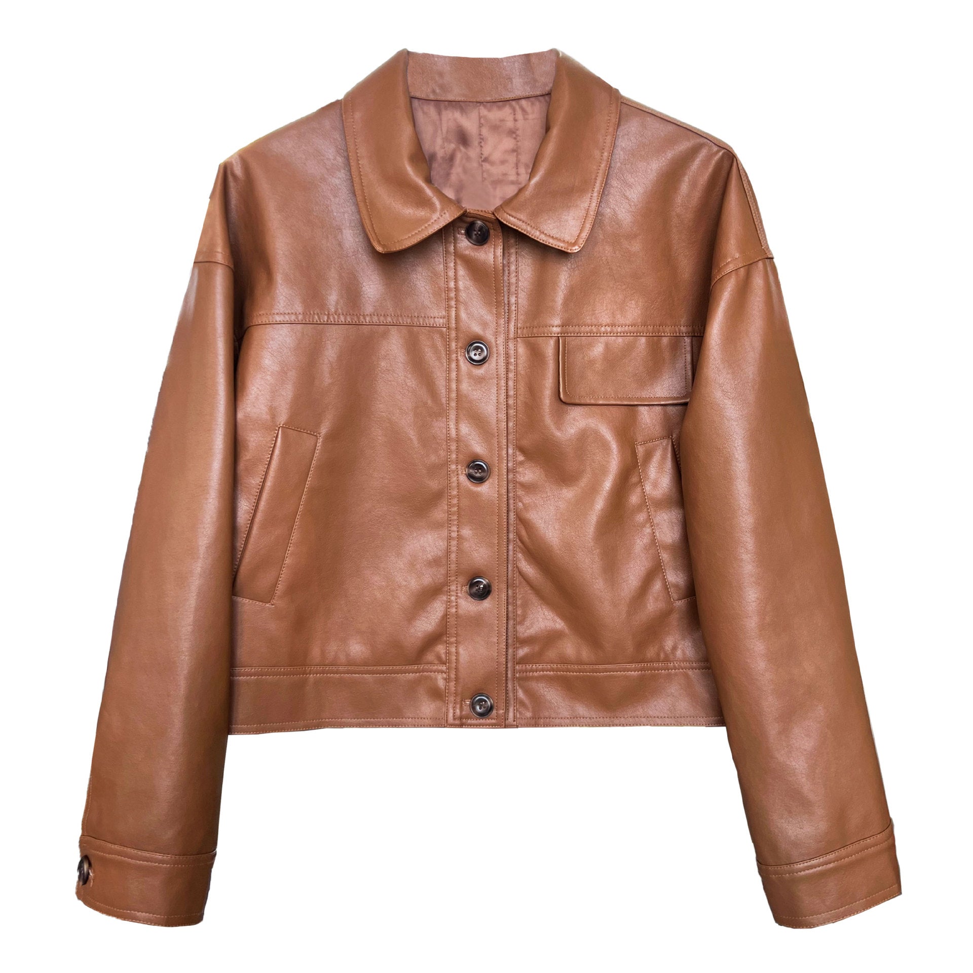 Classy PU Leather Motorcycle Jackets Coats-Coats & Jackets-Brown-M-Free Shipping Leatheretro