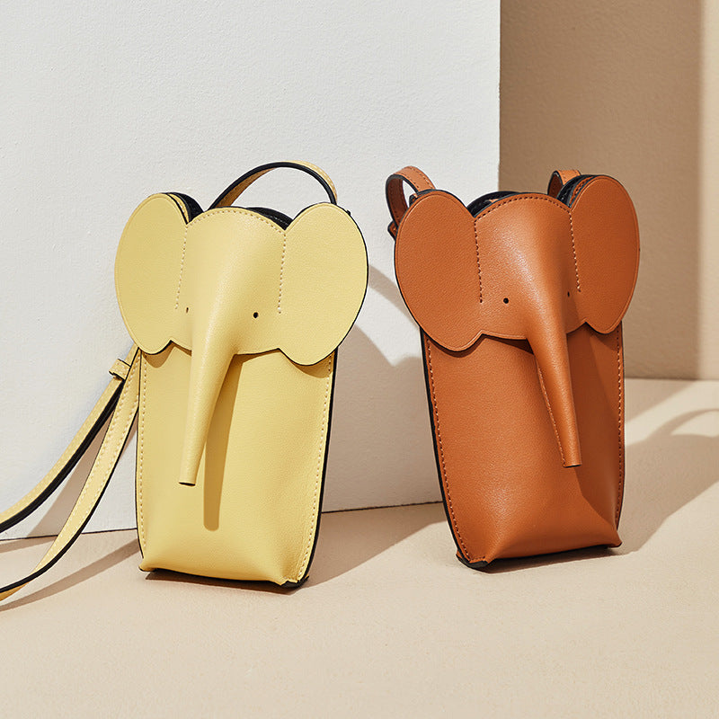 Fashion Elephant Shape Mini Leather Cellphone Bag 873-Leather cellphoe bag-Yellow-Free Shipping Leatheretro