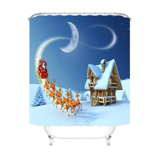 Christmas Deer&Snow Fabric Shower Curtains-Shower Curtains-180×180cm Shower Curtain Only-Free Shipping Leatheretro