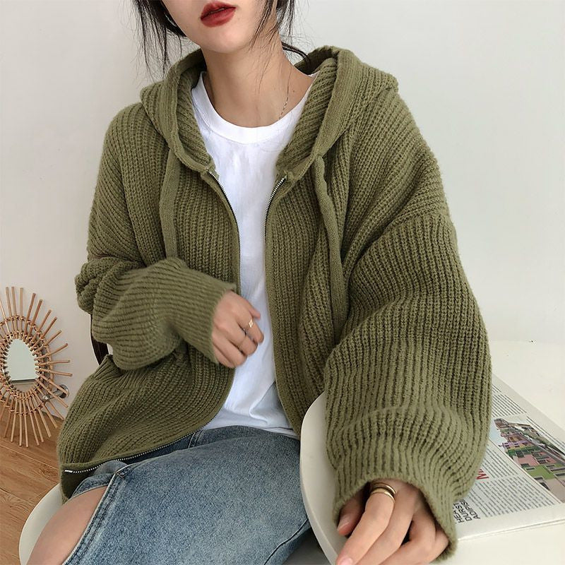 Casual Vintage Knitted Hoodies Cardigan Sweaters-Shirts & Tops-Green-One Size-Free Shipping Leatheretro