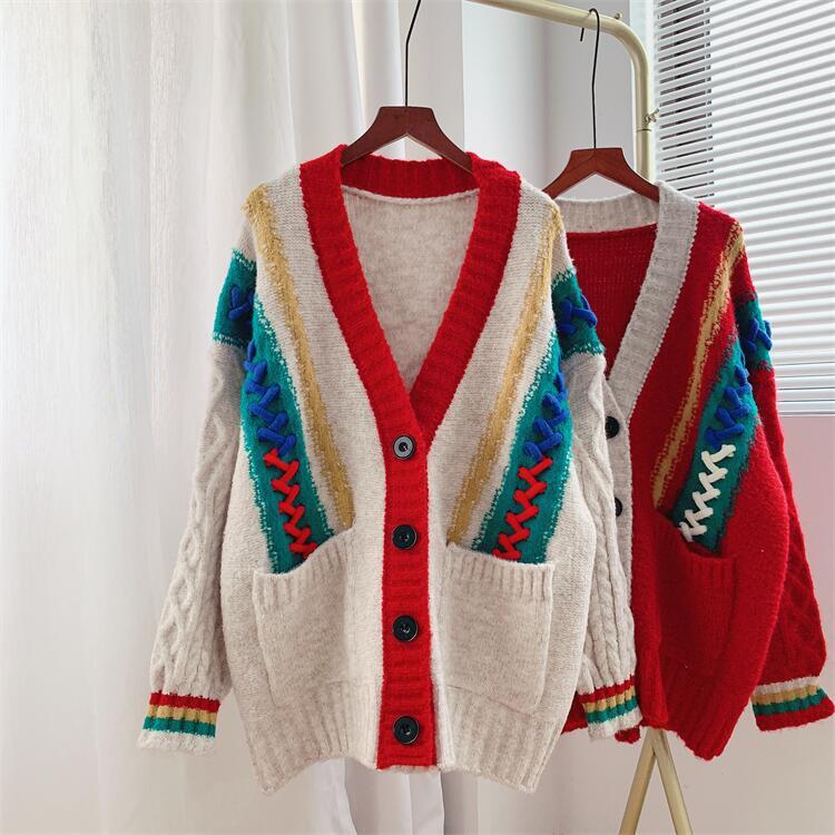 Thicken Warm Knitting Cardigan Sweaters for Women-Red-One Size-Free Shipping Leatheretro