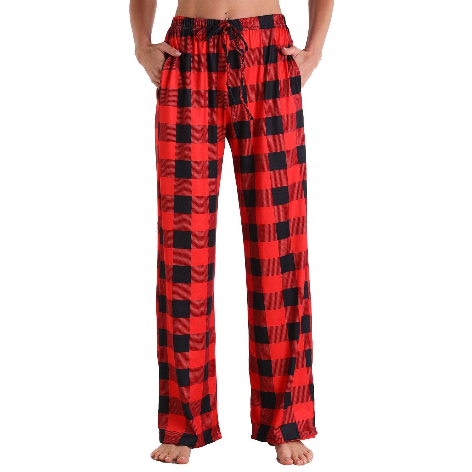 Causal Plaid Women Pajamas Pants Elastic Cord-Pajamas-3050-S-Free Shipping Leatheretro