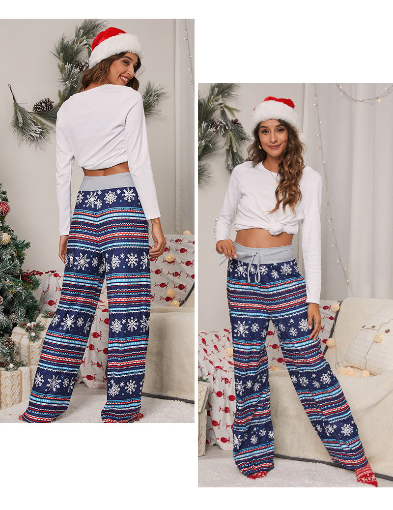 Casual Merry Christmas Wide Legs Pants for Women-Pants-White Deer-S-Free Shipping Leatheretro
