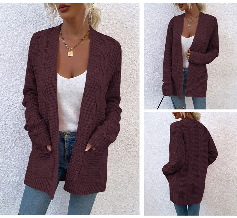 Fashion Twist Knitted Cardigan Coats-Shirts & Tops-Pink-S-Free Shipping Leatheretro