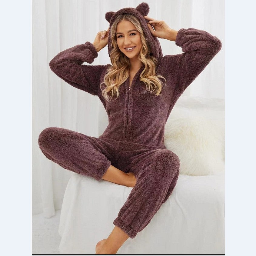 Plus Sizes Women Fleece Jumpsuits Sleepwear-Pajamas-Gray-S-Free Shipping Leatheretro