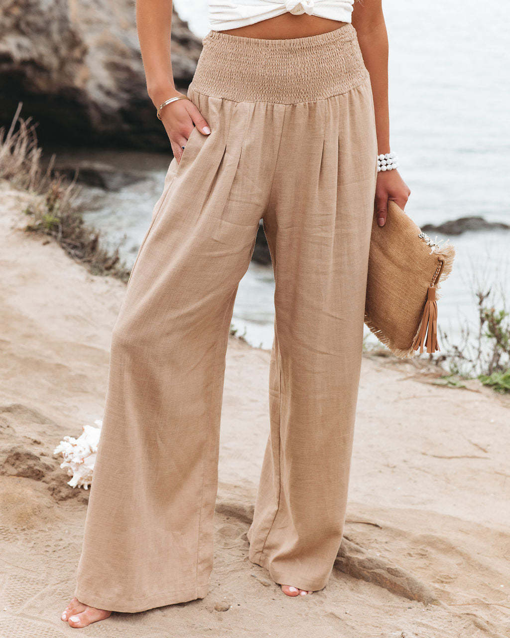 Casual Linen Summer Wide Legs Pants for Women-Pants-Khaki-S-Free Shipping Leatheretro