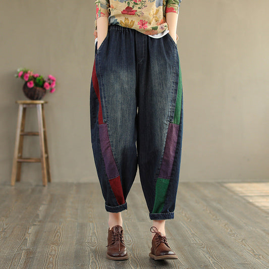 Vintage Denim Women Harem Pants-Pants-Blue-M-Free Shipping Leatheretro