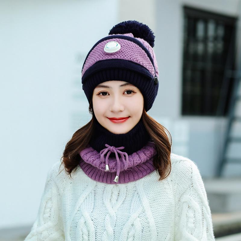 Women Winter Fleece Liner Outdoor Kntting Hats&Scarfs 3pcs/Set-Purple-One Size-Elastic-Free Shipping Leatheretro