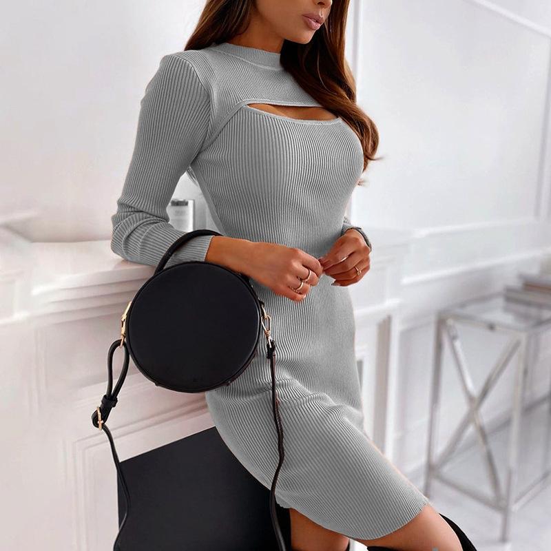 Fashion Sexy Hollow Out Bodycon Mini Dresses-Sexy Dresses-Light Gray-S-Free Shipping Leatheretro