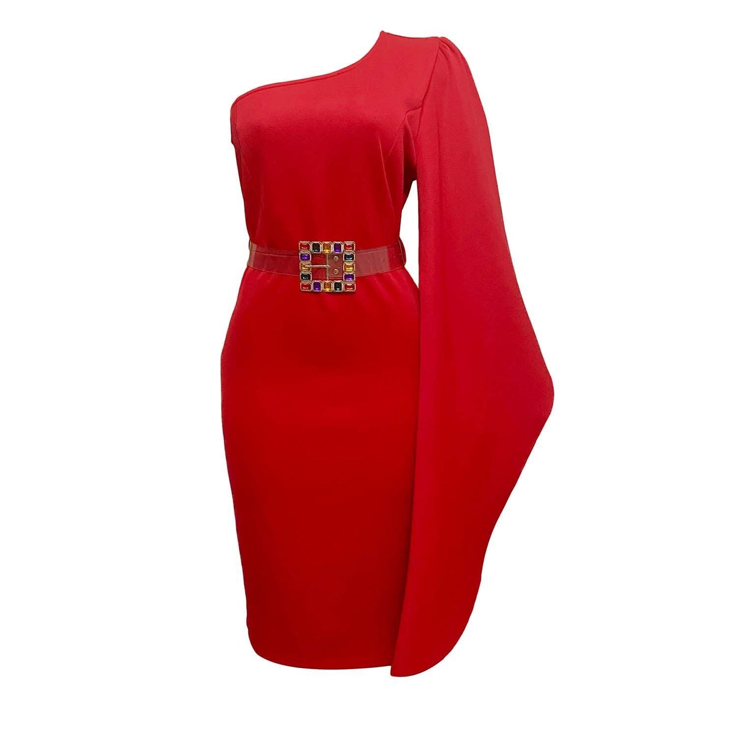 One Shoulder High Waist Plus Sizes Sexy Women Dresses-Plus Size Dresses-Red-S-Free Shipping Leatheretro