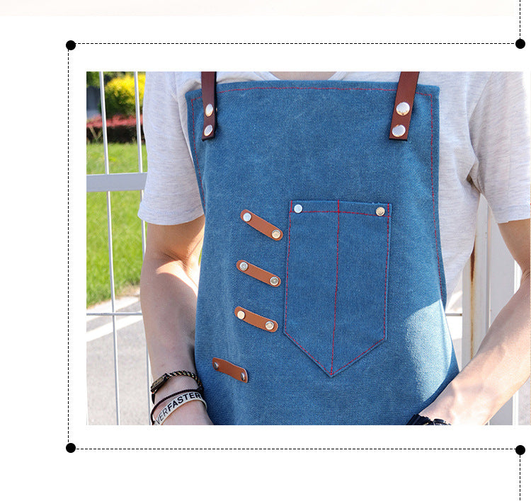 Heavy Duty Demin Apron Work Aprons for Workman P240-Canvas Aprons-Blue-Cross-Free Shipping Leatheretro