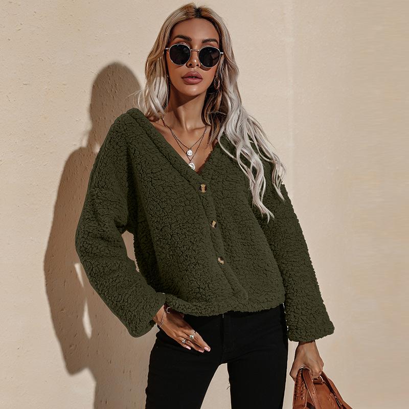 Women V Neck Long Sleeves Short Overcoat-Blouses-Army Green-S-Free Shipping Leatheretro