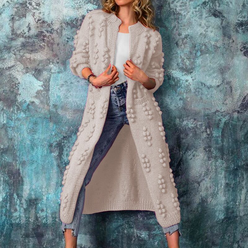 Casual Knitted Long Cardigan Coats for Women-Overcoat-Off the White-S-Free Shipping Leatheretro