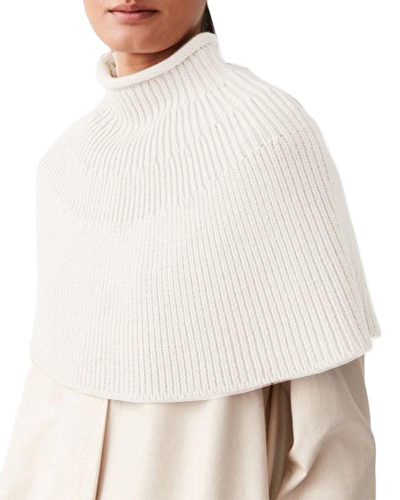 Women Designed High Neck Knitting Capes-Shirts & Tops-White-S-Free Shipping Leatheretro