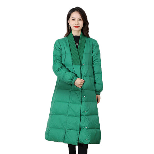 Leisure V Neck Winter Down Overcoats for Women-Outerwear-Green-M-Free Shipping Leatheretro