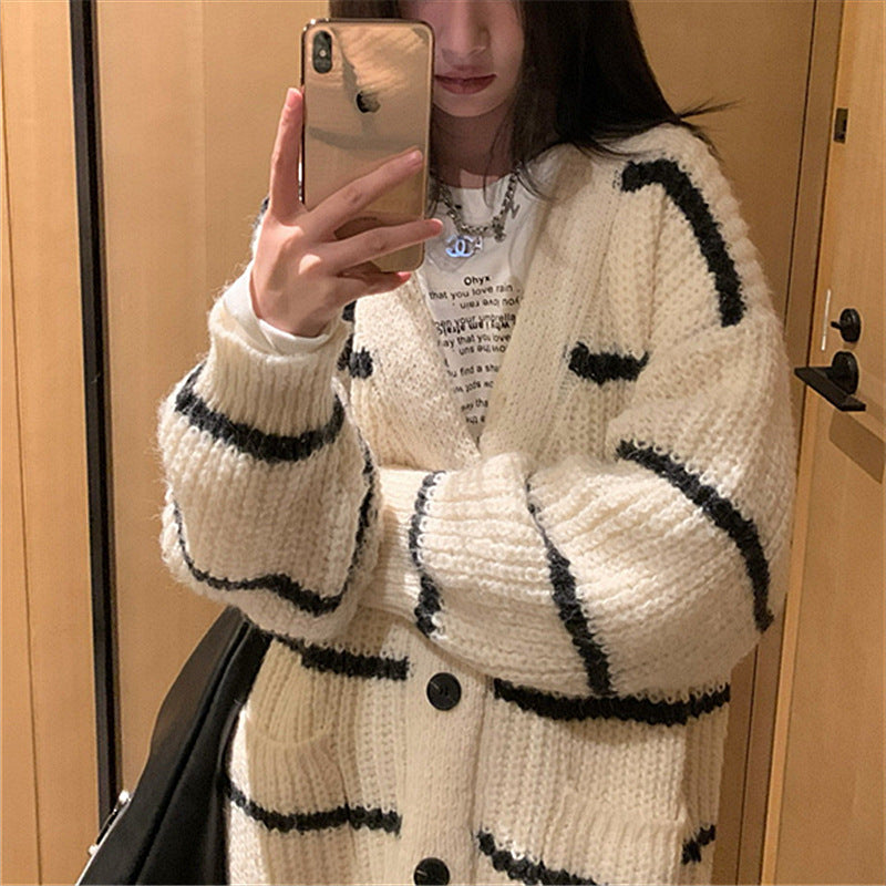 Fashion Long Sleeves Knitted Cardigan Coats-Shirts & Tops-Apricot-One Size-Free Shipping Leatheretro