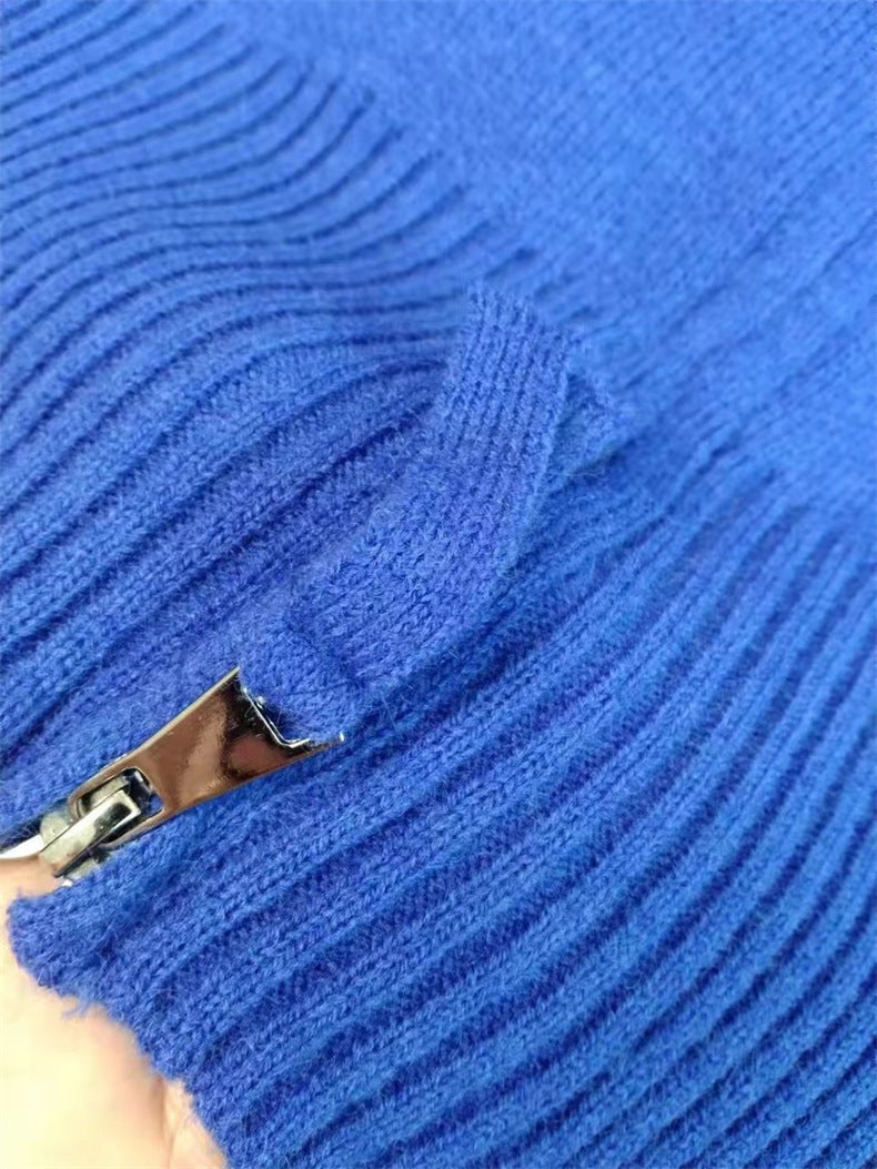 Casual Double Zippered Short Knitting Hoodies Sweaters-Shirts & Tops-Blue-One Size-Free Shipping Leatheretro