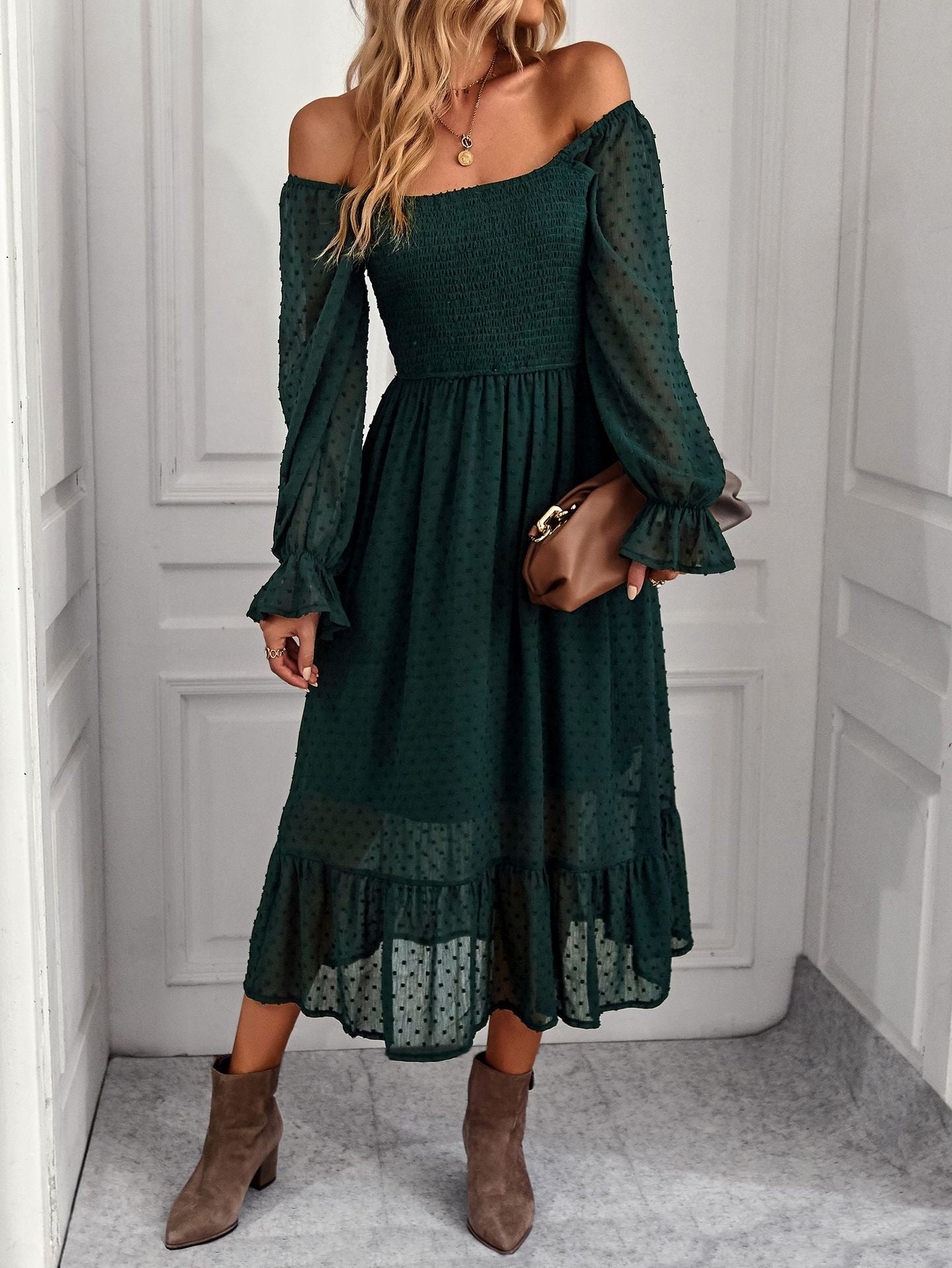 Elegant Square Neckline Summer Holiday Dresses-Dresses-Green-S-Free Shipping Leatheretro