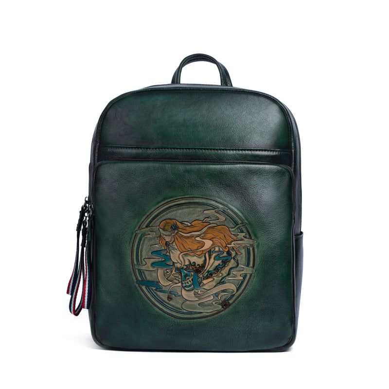 Vintage Cowhide Handmade Leather Laptop Backpack 9772-Backpacks-Green-Free Shipping Leatheretro