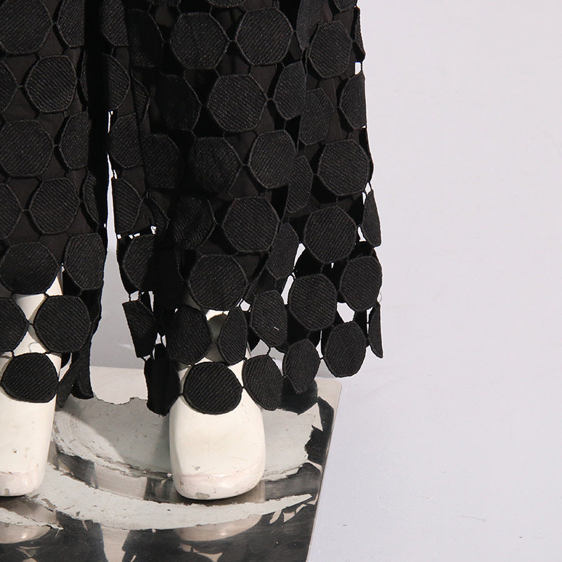 Designed Fashion Round Shaped Wide Legs Pants-Pants-Black-S-Free Shipping Leatheretro