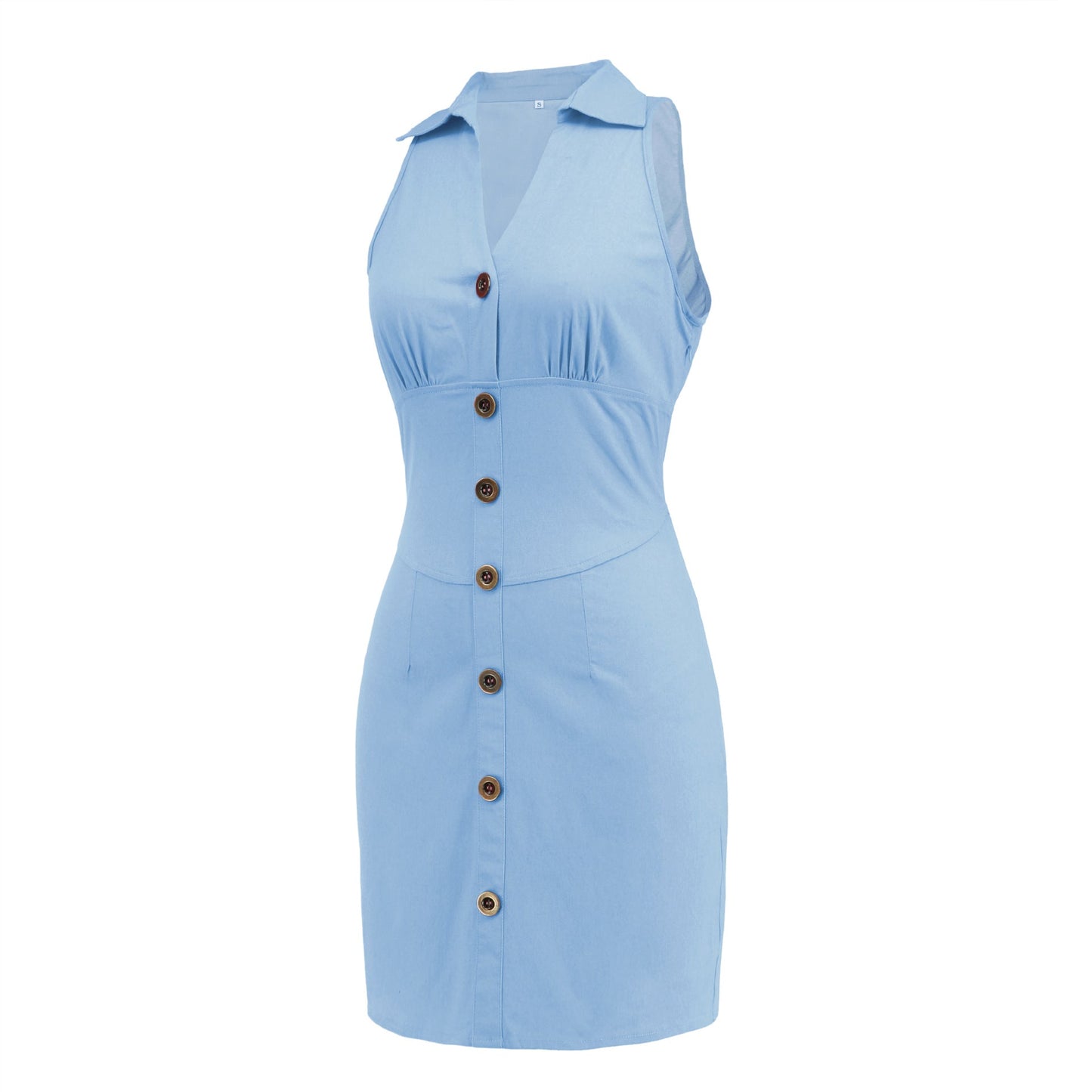 Elegant Sleeveless Denim Mini Short Dresses-Dresses-Blue-S-Free Shipping Leatheretro