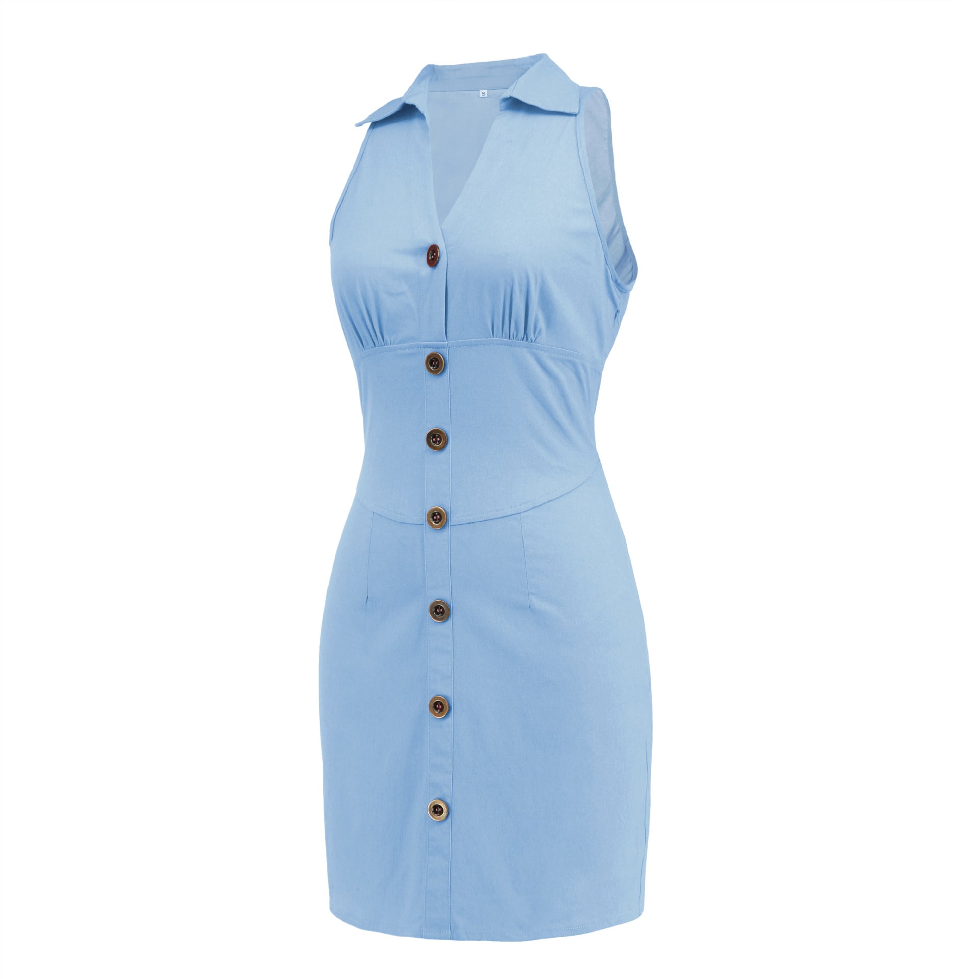 Elegant Sleeveless Denim Mini Short Dresses-Dresses-Blue-S-Free Shipping Leatheretro