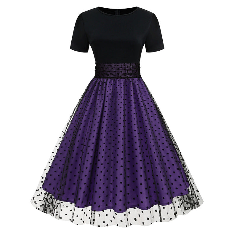 Vintage Short Sleeves Women Midi Dresses-Dresses-Purple-S-Free Shipping Leatheretro