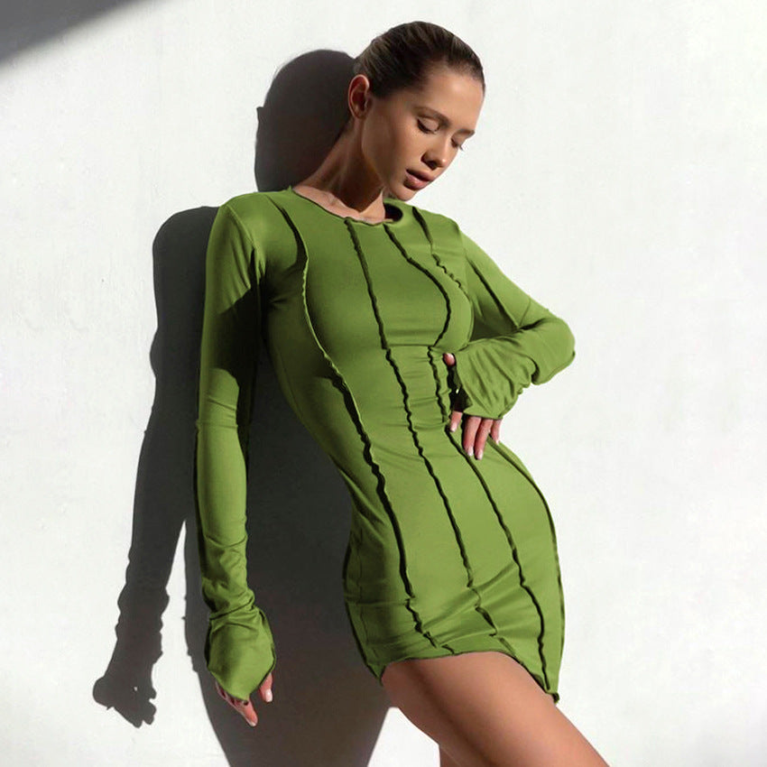 Sexy High Neck Elastic Knitted Mini Sheath Dresses-Dresses-Green-S-Free Shipping Leatheretro