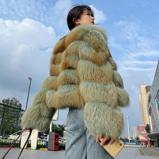 Luxury Winter Fox Fur Women Coats-Coats & Jackets-Green-M 40-48 kg-Free Shipping Leatheretro