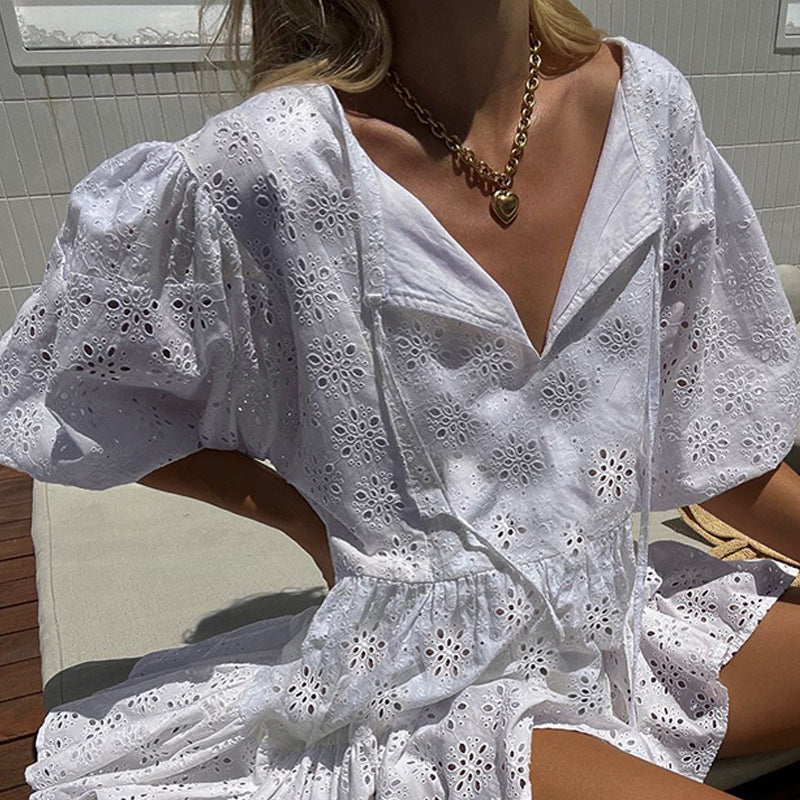 Summer Half Sleeves Mini Dresses-Dresses-White-S-Free Shipping Leatheretro