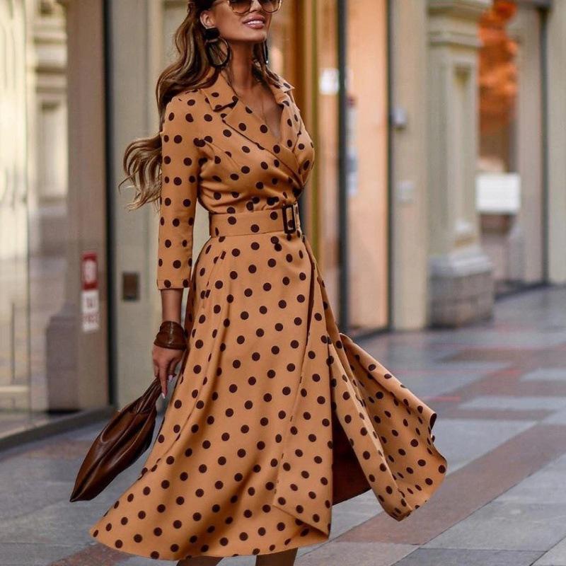 Casual Fashion Long Sleeves Dot Long Dresses-Maxi Dresses-The same as picture-S-Free Shipping Leatheretro