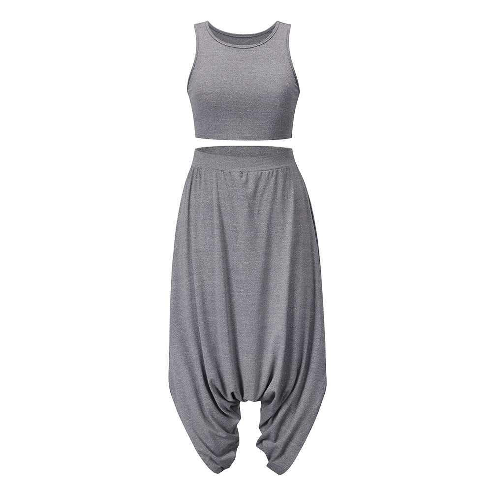 Casual Summer Sleeveless T Shirts&harem Pants-Suits-Gray-S-Free Shipping Leatheretro