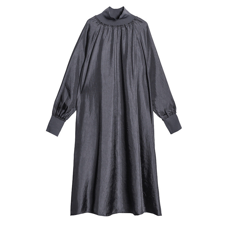 Elegant High Neck Long Sleeves Fall Dresses-Dresses-Grey-One Size-Free Shipping Leatheretro
