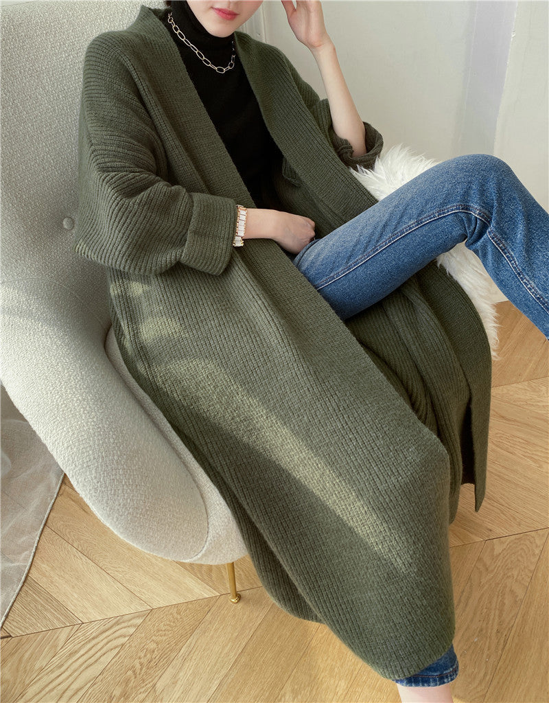 Cozy Lazy Style Long Knitting Overcoats for Women-Outerwear-Khaki-One Size-Free Shipping Leatheretro