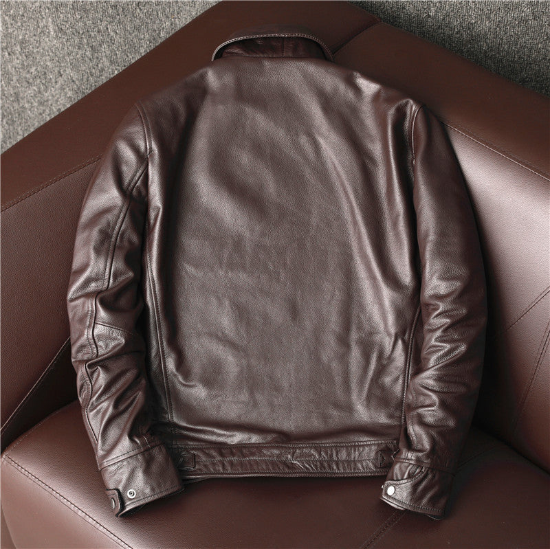 Brown Cowhide Leather Business Jackets for Men-Coats & Jackets-Brown-S-Free Shipping Leatheretro