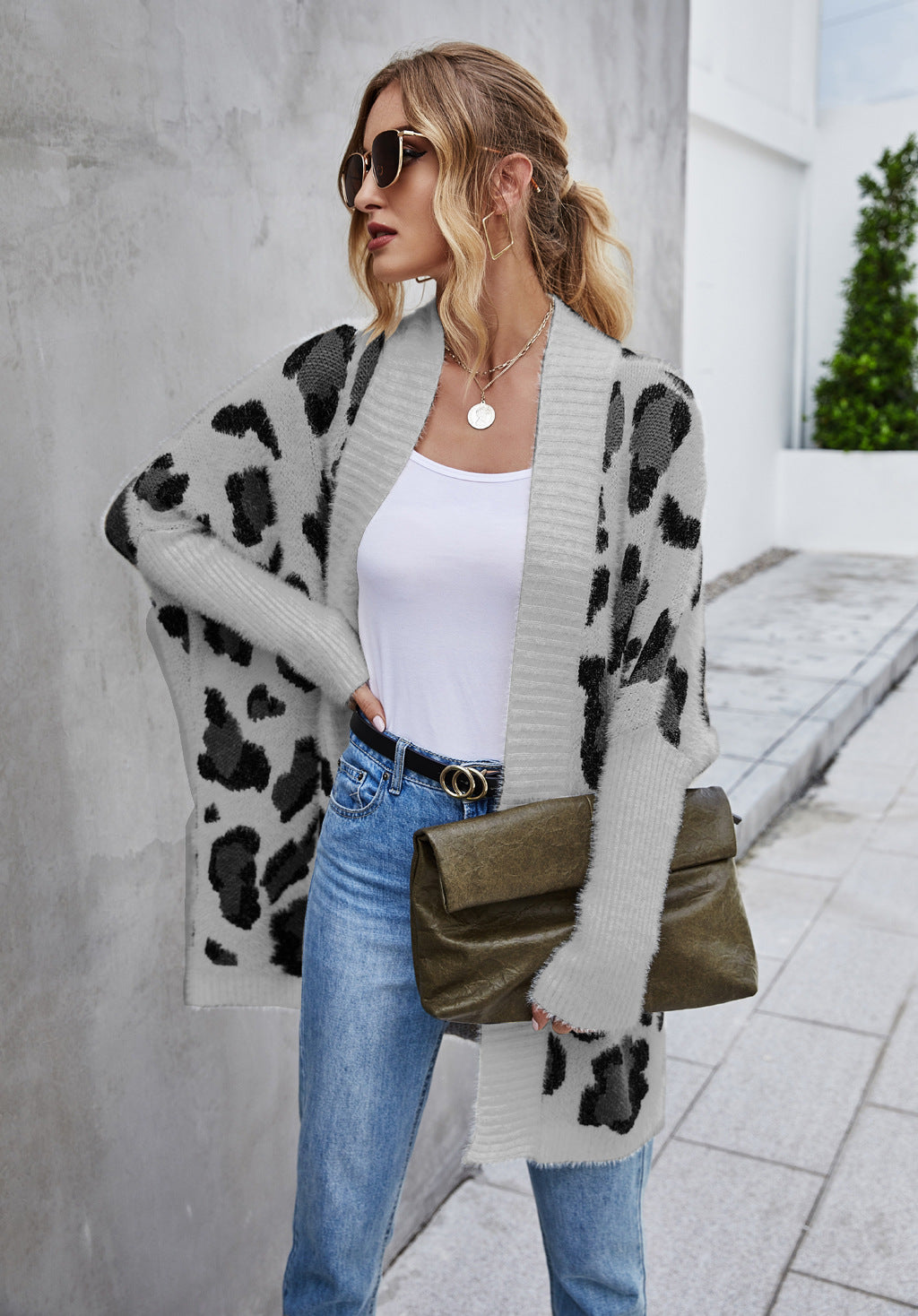 Fashion Leopard Women Knitted Cardigan Sweaters-Khaki-S-Free Shipping Leatheretro