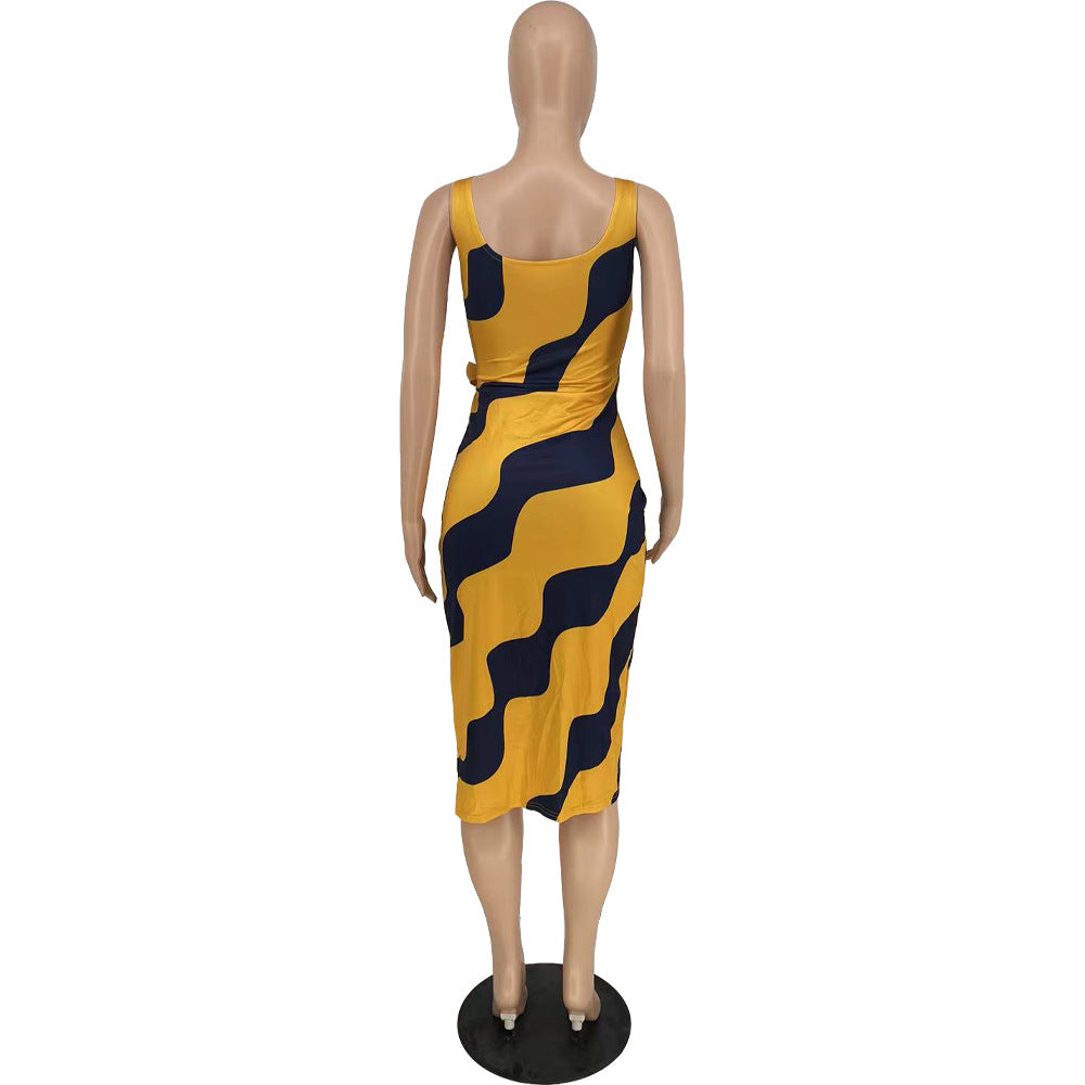Sexy Unfixed Print Split Front Sexy Women Dresses-Dresses-Yellow-S-Free Shipping Leatheretro