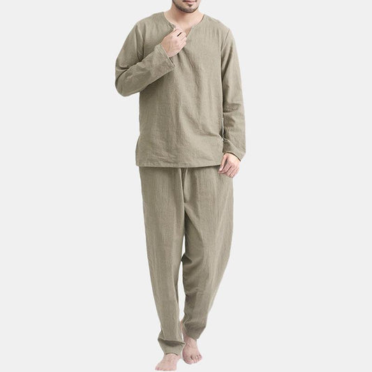 Casual Long Sleeves Loose Men's Fall Sleepwear-Men Sleepwear-White-M-Free Shipping Leatheretro