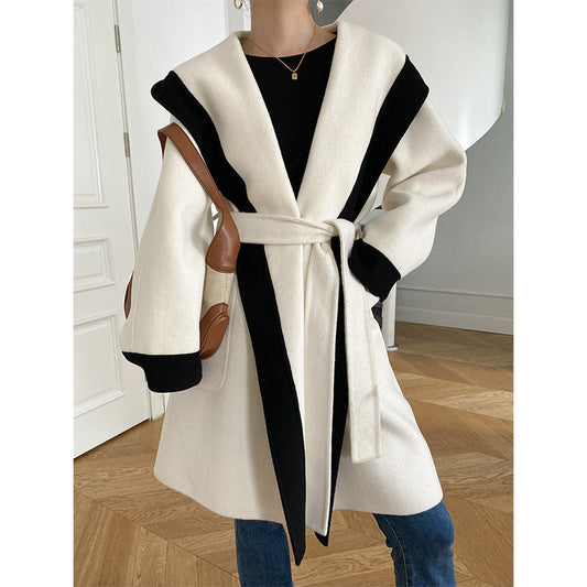 Luxury White Black Woolen Outerwear for Women-Overcoat-White-M-Free Shipping Leatheretro