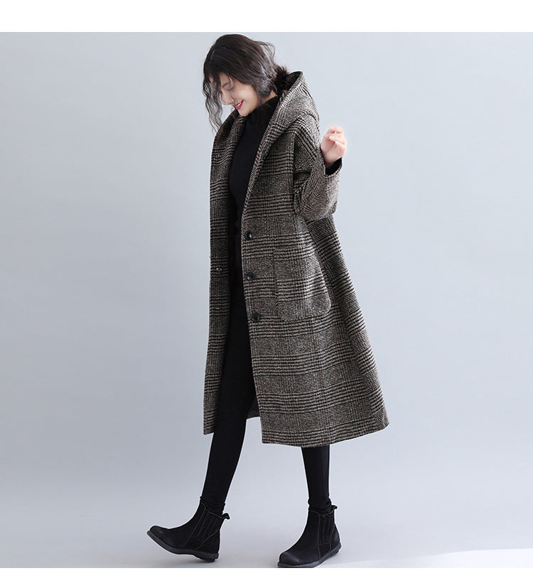 Casual Woolen Plus Sizes Women Overcoats-Outerwear-Coffee-M-Free Shipping Leatheretro