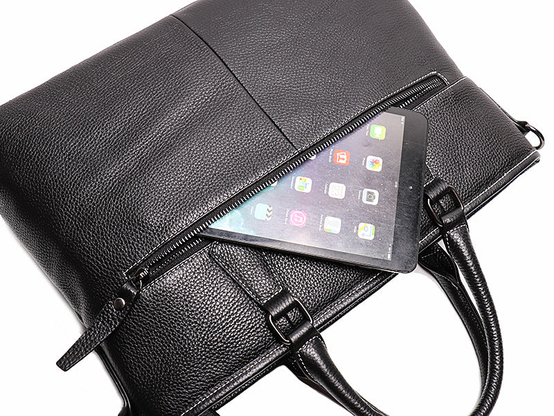 Black Cowhide Leather Business Computer Bags with Large Capacity 30242-Leateher Briefcase-Black-Free Shipping Leatheretro