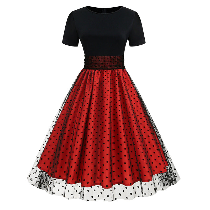 Vintage Short Sleeves Women Midi Dresses-Dresses-Red-S-Free Shipping Leatheretro