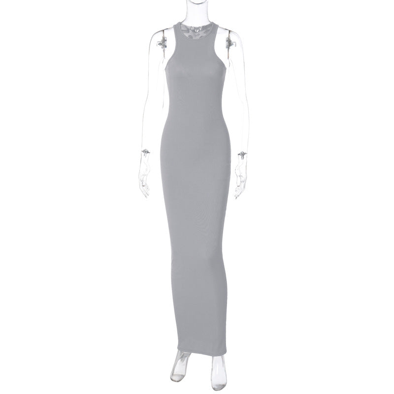 Sexy Fashion Round Neck Sleeveless Long Dresses-Dresses-Gray-S-Free Shipping Leatheretro